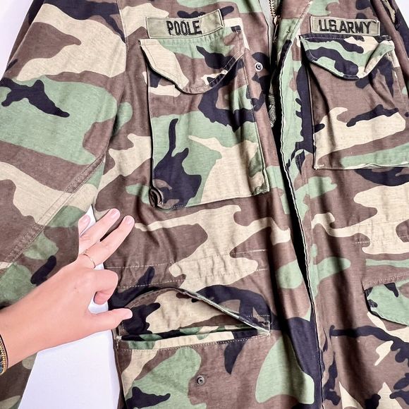 Vintage US Army Airborne 80s Cold Weather Field Camo Coat Jacket Medium Long - Picture 5 of 16